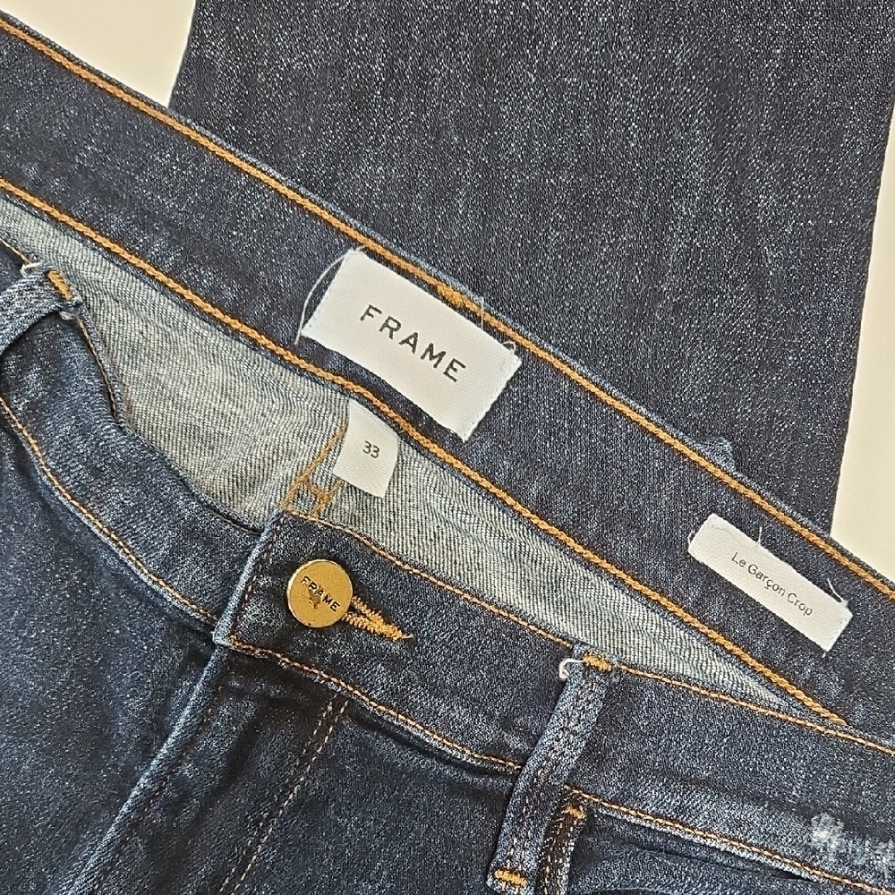 FRAME Le Garçon Crop Jeans Women’s 33 Dark Wash Distressed Boyfriend
